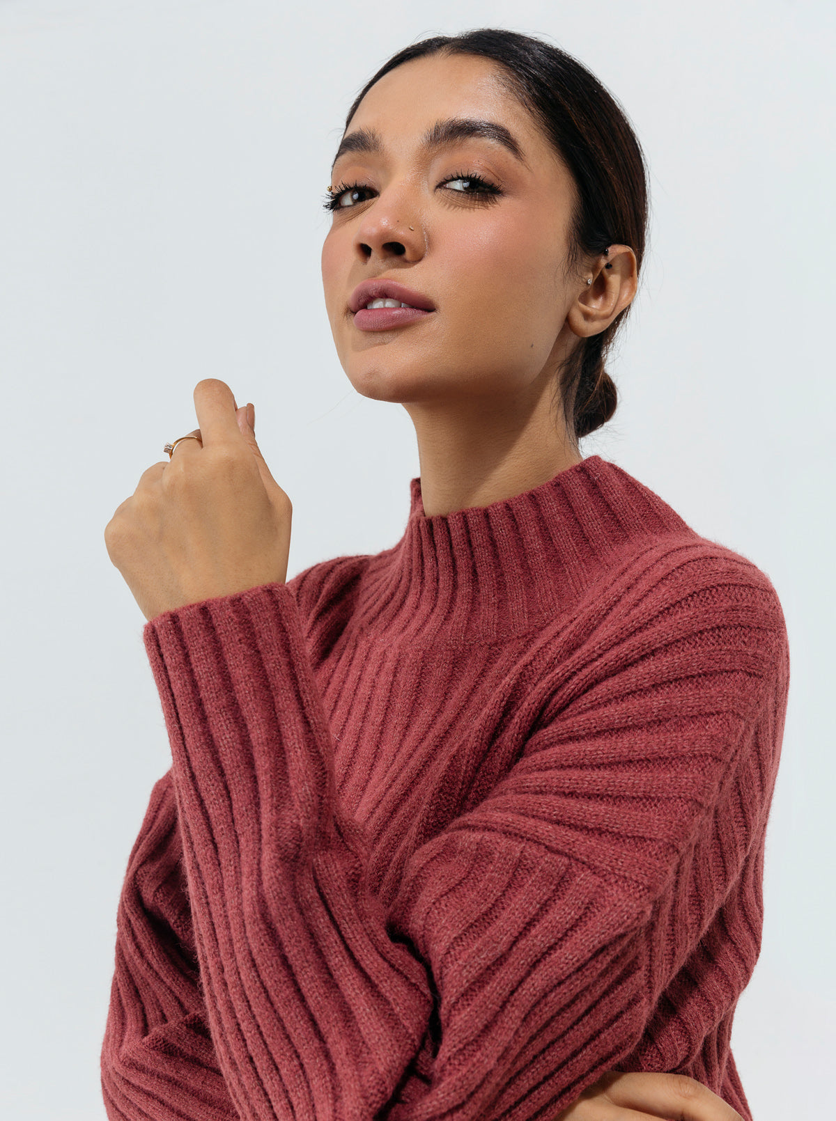 PINK DOUBLE KNIT PULLOVER SWEATER