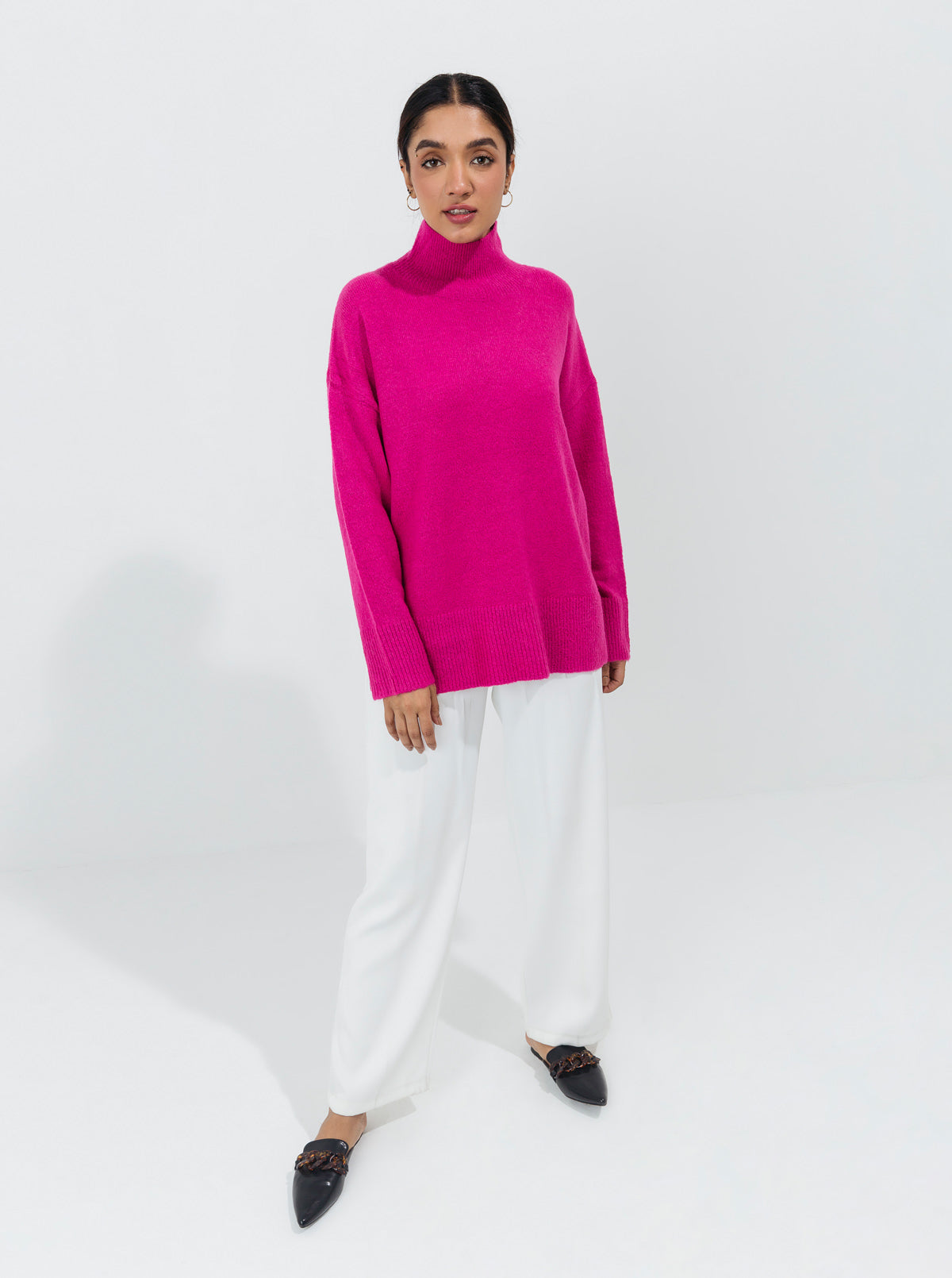 SHOCKING PINK HIGH NECK PULLOVER