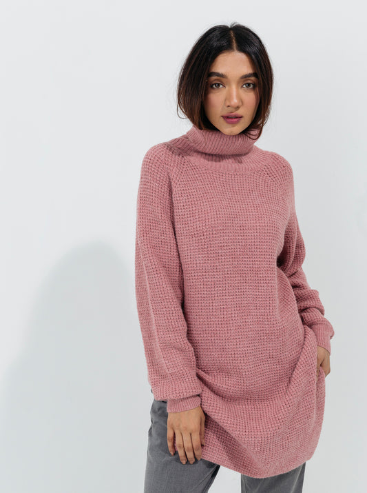 BLUSH PINK PURL KNIT LONG SWEATER