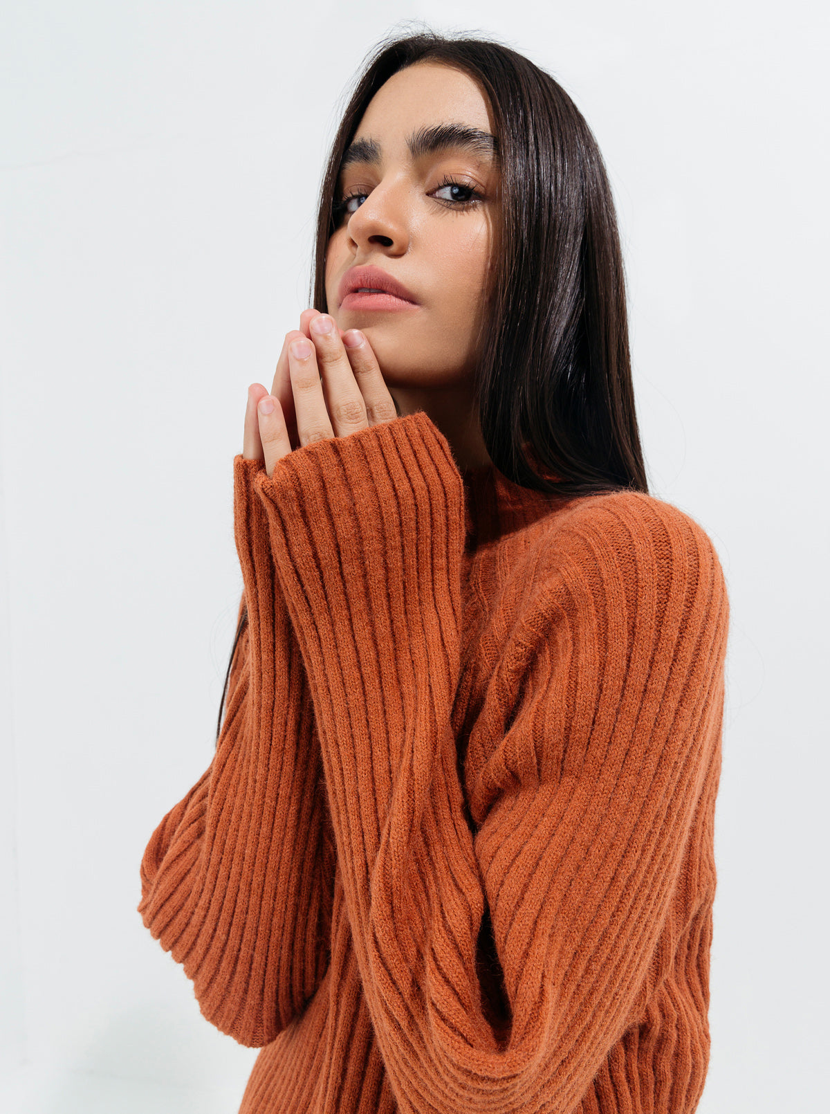 BROWN DOUBLE KNIT SWEATER