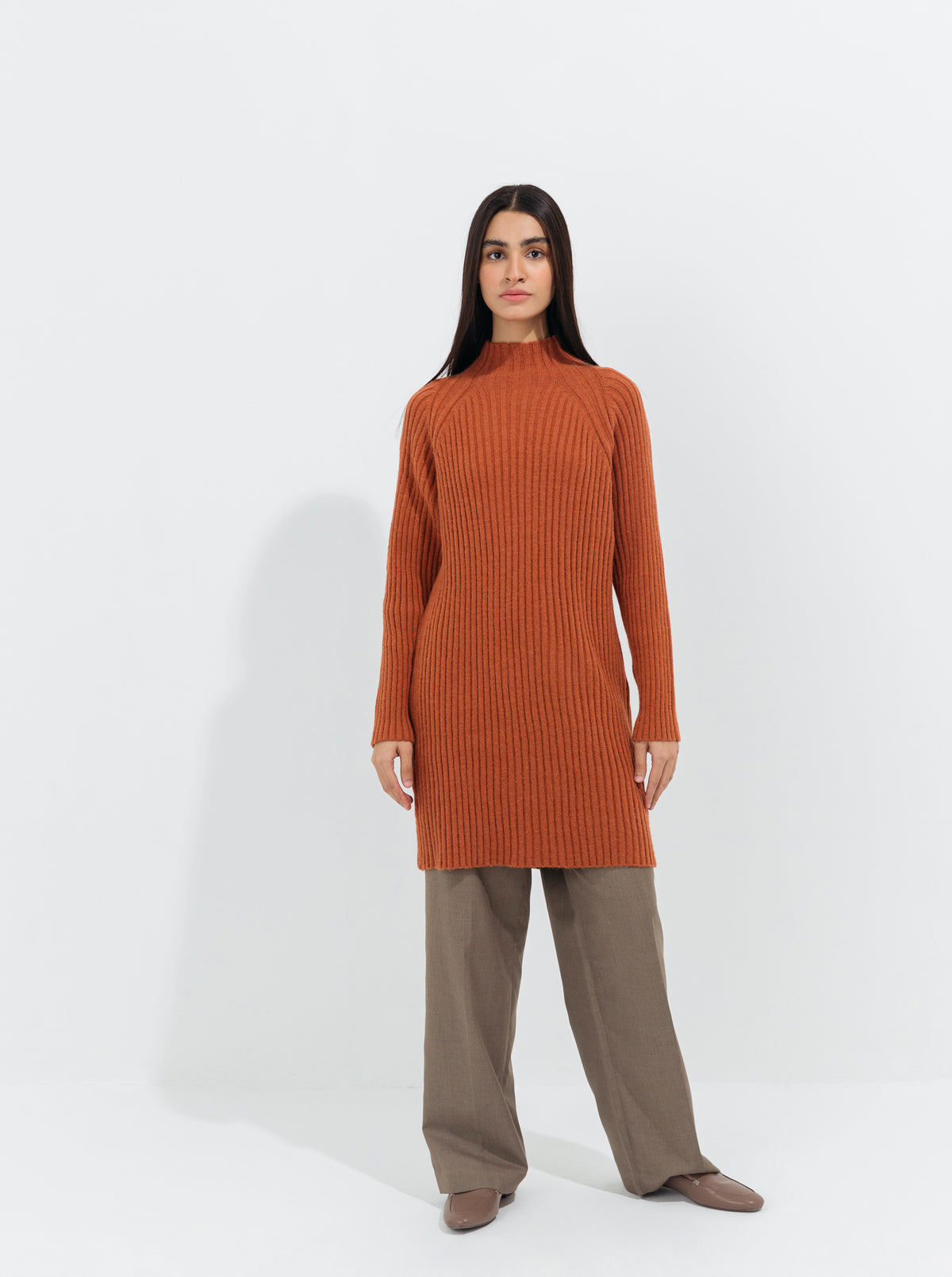 BROWN DOUBLE KNIT SWEATER