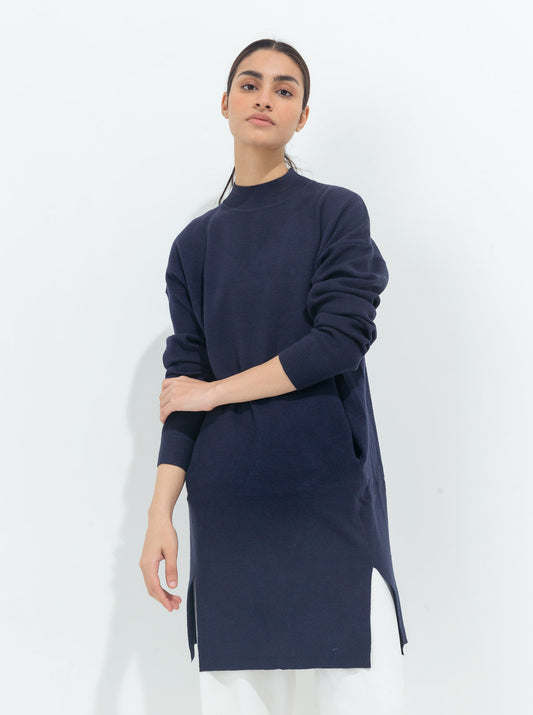 BLUE FRONT SLIT PULLOVER TUNIC