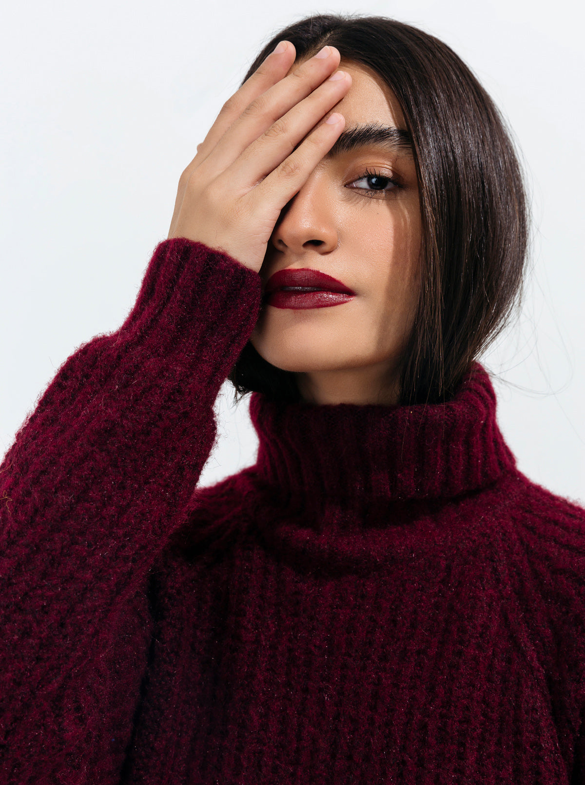 MAROON DOUBLE FUZZY KNIT SWEATER