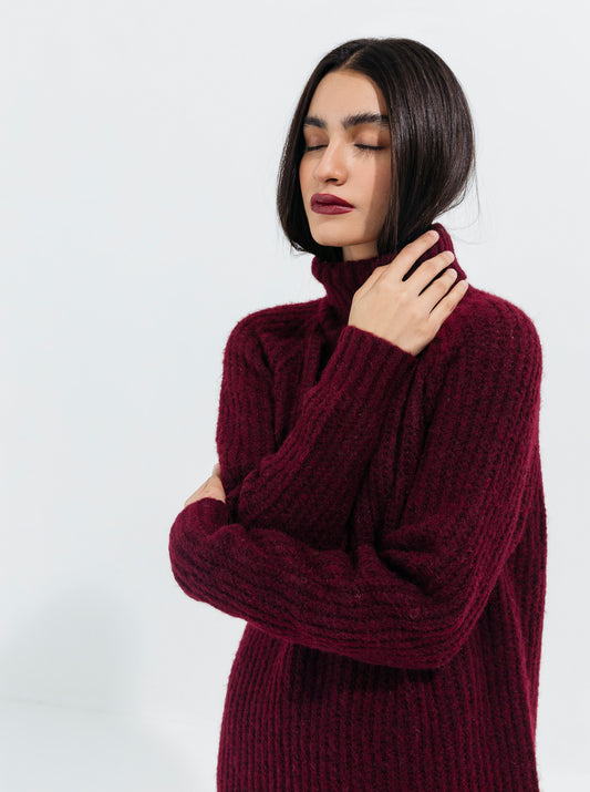 MAROON DOUBLE FUZZY KNIT SWEATER