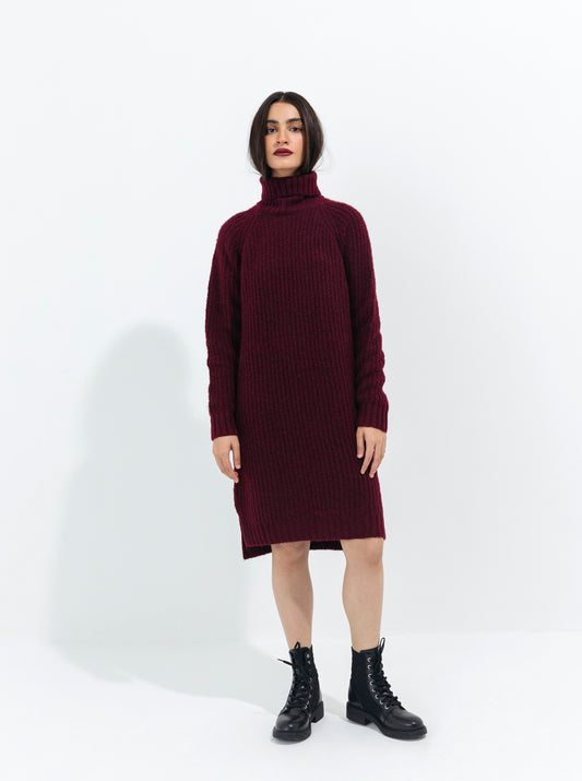 MAROON DOUBLE FUZZY KNIT SWEATER