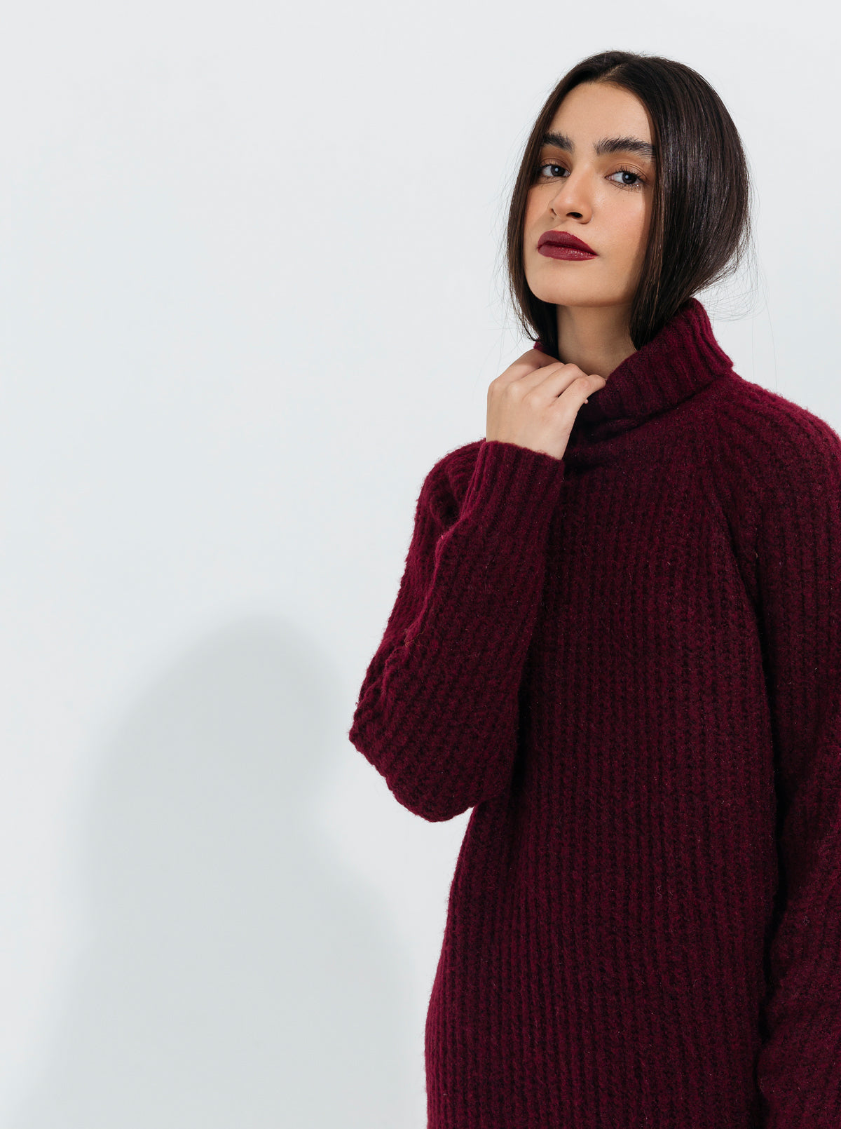 MAROON DOUBLE FUZZY KNIT SWEATER