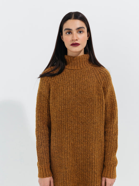 MUSTARD DOUBLE FUZZY KNIT SWEATER