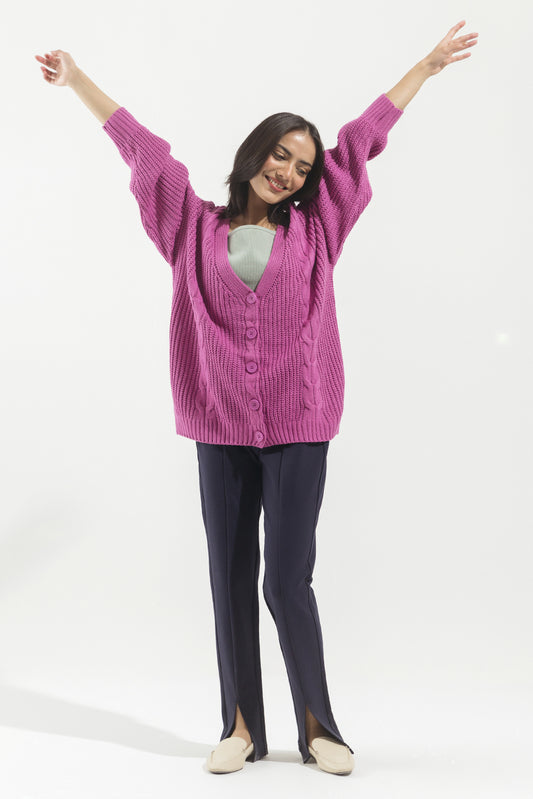 FUCHSIA KNITTED CARDIGAN