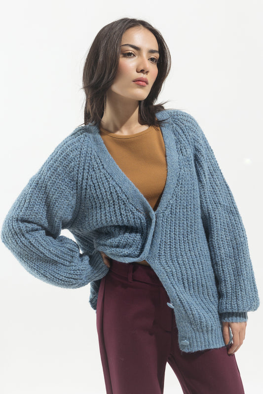 BLUE KNITTED CARDIGAN