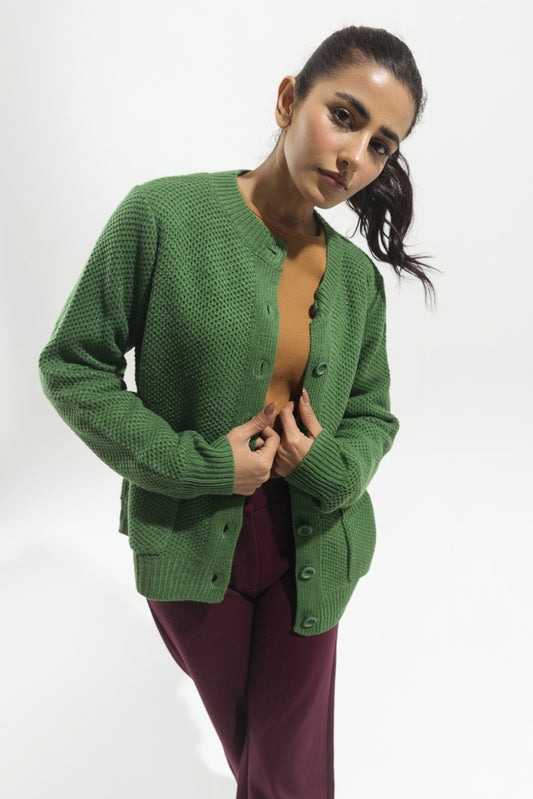 GREEN KNITTED CARDIGAN